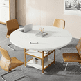 thumbnail image 5 of Tribesigns 47-Inch Round Conference Table for 4-6 People, Wood Meeting Room Table with Storage Shelf and Metal Legs, Modern Office Training Desk for Conference Room Seminar Room (White Gold), 5 of 7