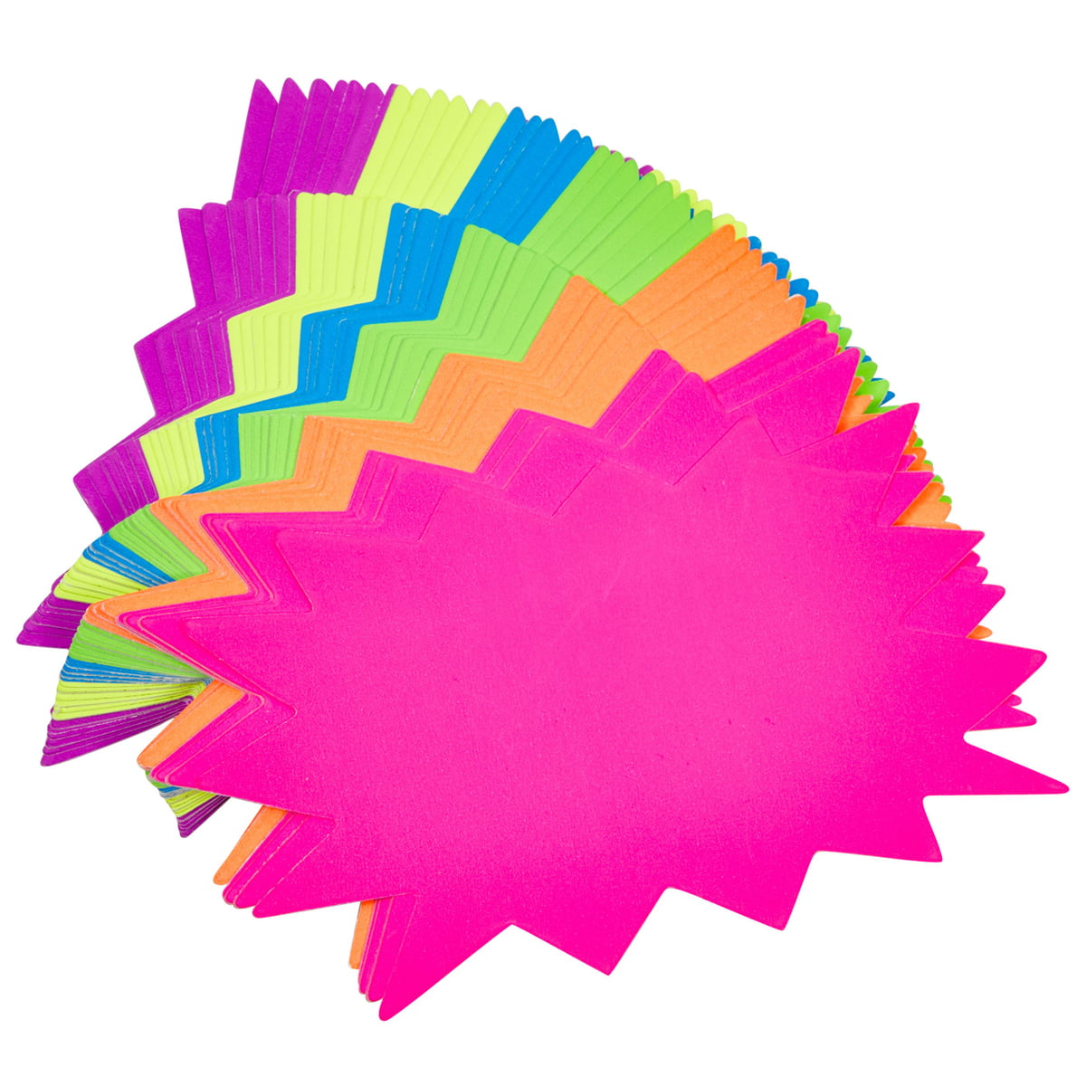 4 Bright Colors 100 Pieces Fluorescent Signs Starburst Signs Burst Paper Signs for Retail Store Party Favors 4.1 x 5.5 Inches 