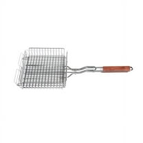 Outset Chrome Grill Basket with Rosewood Handle, Vegetable and Fish BBQ Basket