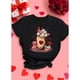 thumbnail image 2 of Camisetas de manga corta para mujer, camisetas de verano estampadas, cómodas, divertidas y casuales, para vacacionesValentine's Day Heart Print T-Shirt, Round Neck Casual Sport Top, Medium Stretch K, 2 of 7