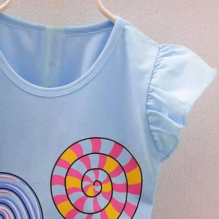 

nsendm Tops+Short Baby 2PCS Kids Set Outfits Girls Toddler T-shirt Pants Lolly Clothes Girls Baby Girl Receiving Blanket Set Childrenscostume Light Blue 110