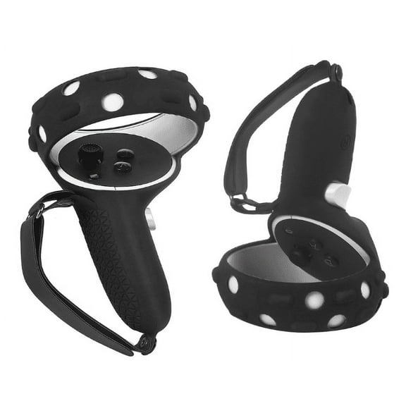 1 Pair of Silicone Controller Grip Cover Sets for Oculus Quest2 with the Palm Straps and 2 Thumb Grip Caps, Black
