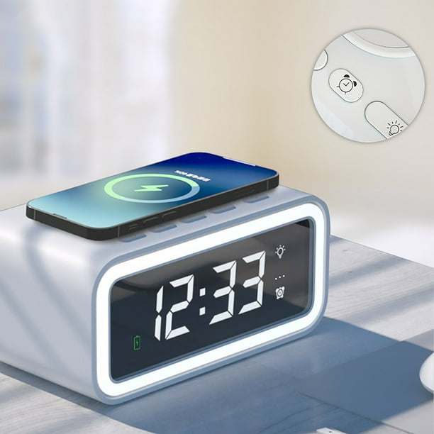Escritorio Dormitorio Teléfono móvil Cargador inalámbrico Reloj despertador inteligente Mesita de noche Nuevo cargador inalámbrico de 15 W Reloj despertador