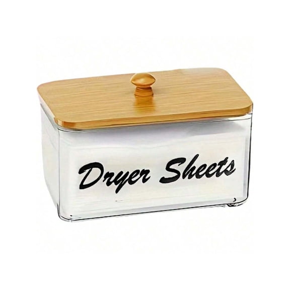 Dryer Sheet Holder for Laundry Room Organization - Clear Acrylic Dispenser with Bamboo Lid