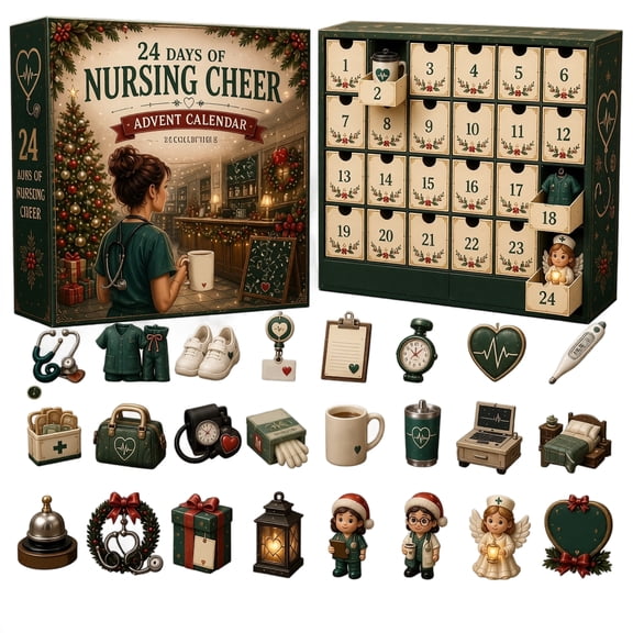 Nursing Cheer Advent Calendar, 24-Day Christmas Countdown Box with Collectible 2D Acrylic Hanging Ornaments, Medical Theme Holiday Decor & Surprise Reveal Set, Xmas Stocking Stuffer Gift