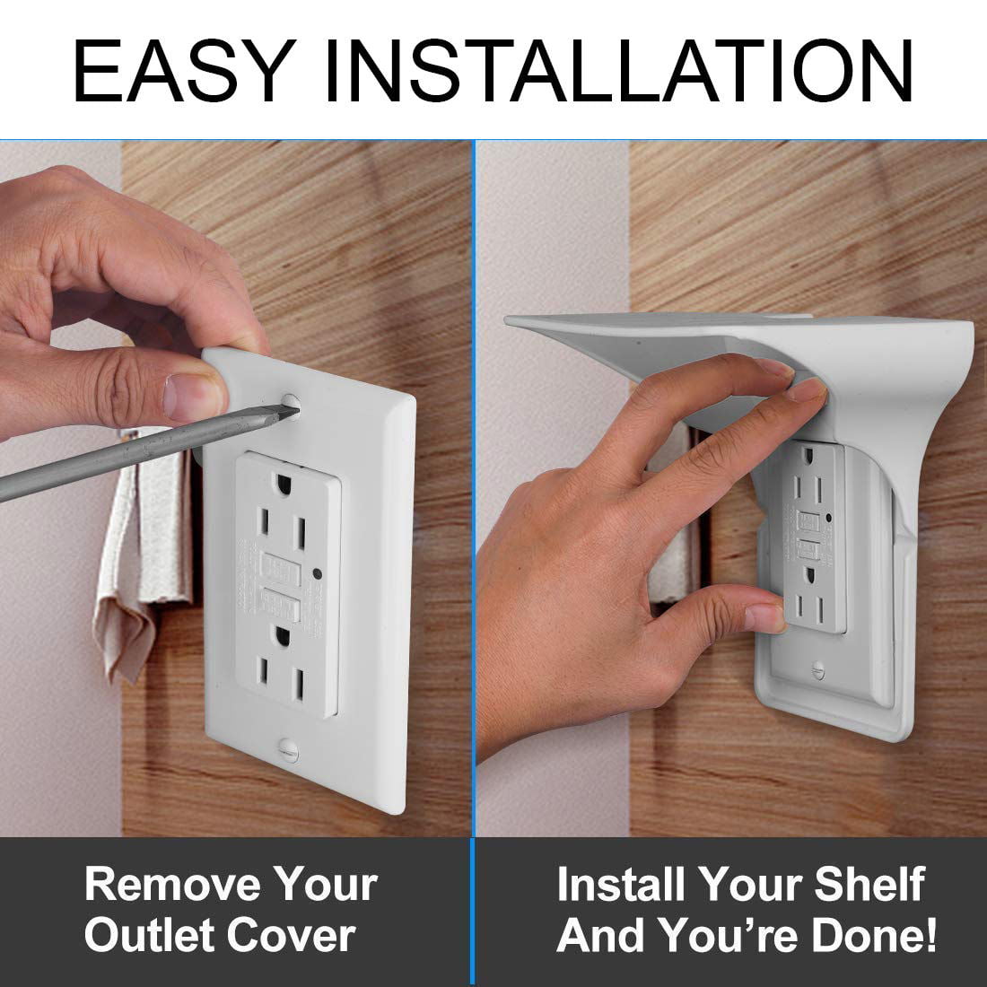 Outlet Cover Charging Holder Shelf Organizer Over Outlet- Easy Installation TAPIEZO Power Perch Socket Shelf White 
