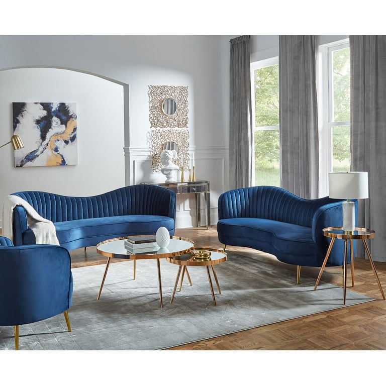 Coaster Company 3 Piece Glam Velvet Living Room Set Blue