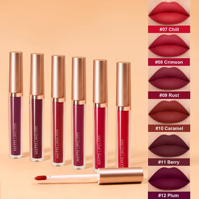 Juego de 6 brillos de labios mate AB, dos juegos sin teñir con la boca en la taza, brillo de labios rojo, hidratante de larga duración, no es fácil de decolorar
