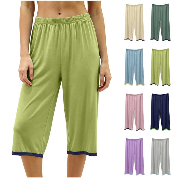 Zormilly Pajama Pants for Women Elastic Waist Straight Leg Capri Lounge Pants Soft Breathable Wide Leg Sleep Pants, L-XL