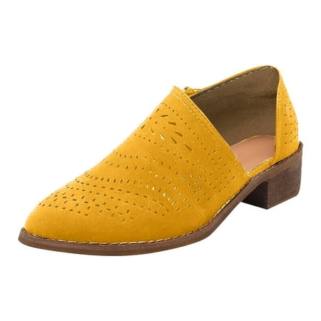 

TUOBARR Womens Closed Toe Sandals Women s Block Heel Hollow Out Short Boots Solid Color Pointed Toe Side Zipper Shoes Side Cut-out Loafers Shoes Yellow