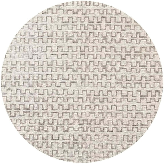 Ahgly Company Machine Washable Indoor Round Industrial Modern Champagne Beige Area Rugs, 5' Round