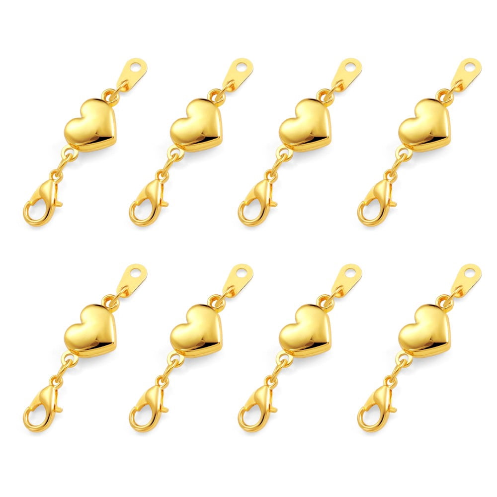 Lancharmed Gold Bracelet Connecting Clasp Alloy Heart Shape Magnetic Clasp Golden 8Pcs Jewellery Clasp Necklace Extenders for Women 21St Birthday Gifts for Her