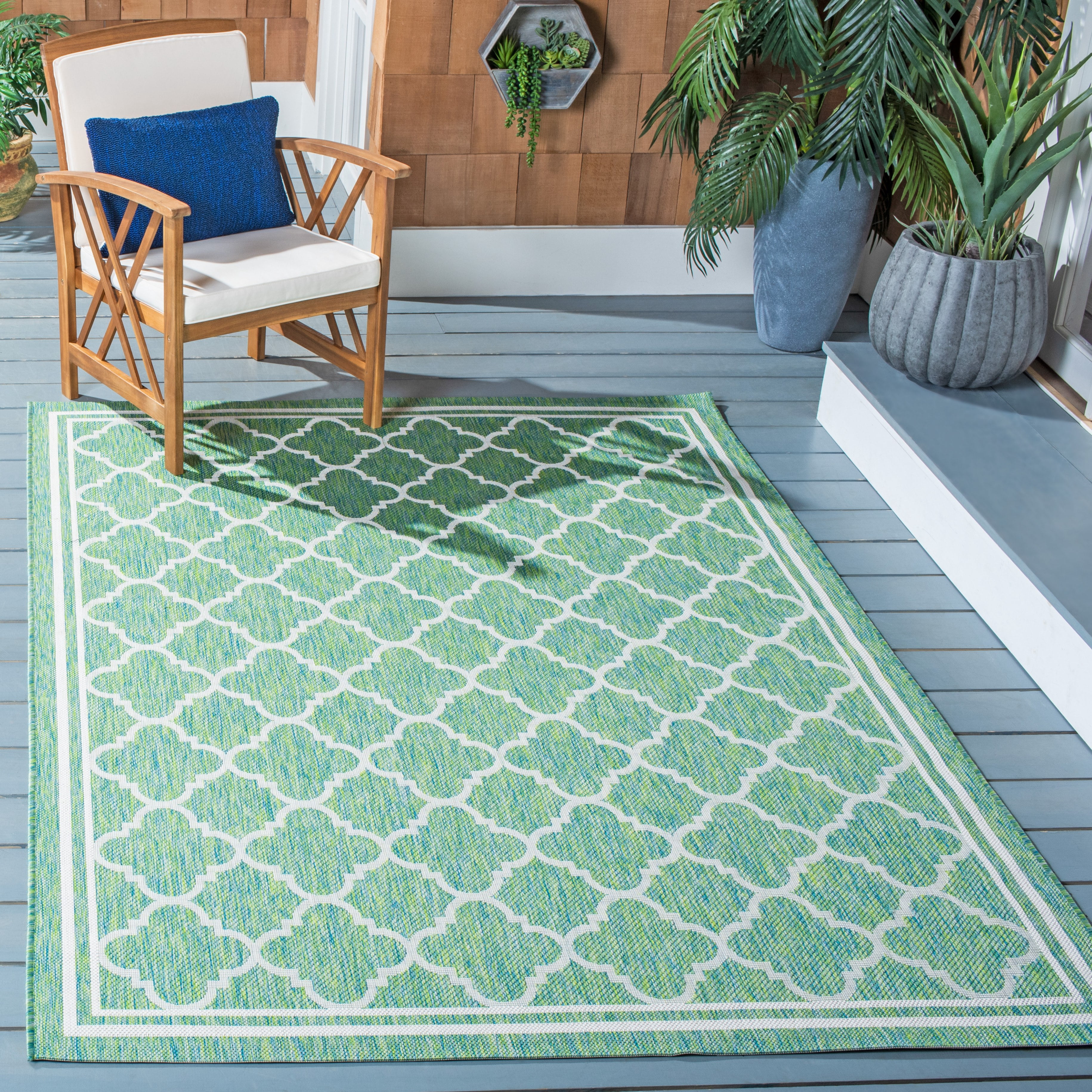 SAFAVIEH Courtyard Claudia Geometric Indoor/Outdoor Area Rug, Green/Ivory, 8' x 10'
