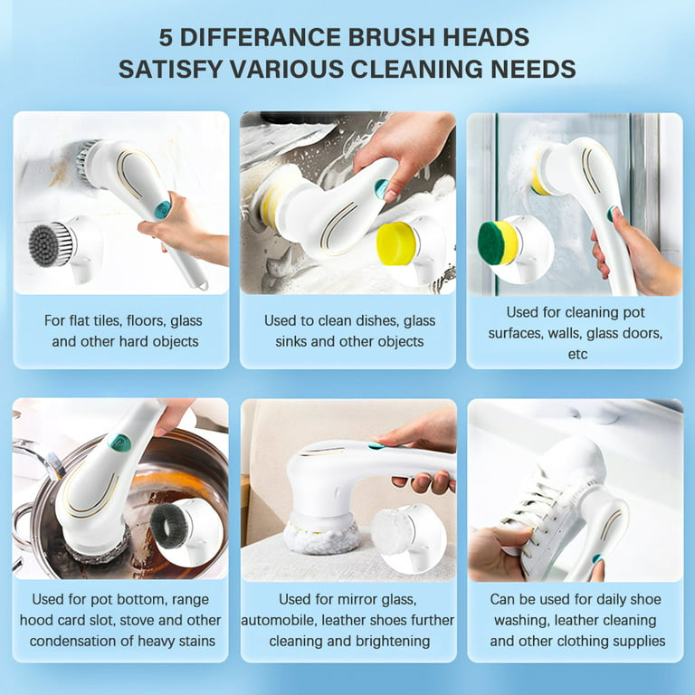 Household Electric Cleaning Brush Rechargeable Power Spin Scrubber With  Multifunctional Replacement Heads kitchen Cleaning Brush