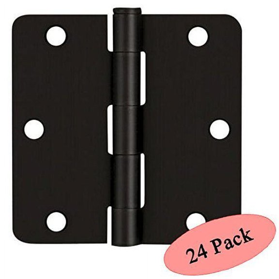 Cosmas Flat Black Door Hinge 3.5" Inch x 3.5" Inch with 1/4" Inch Radius Corners - 24 Pack
