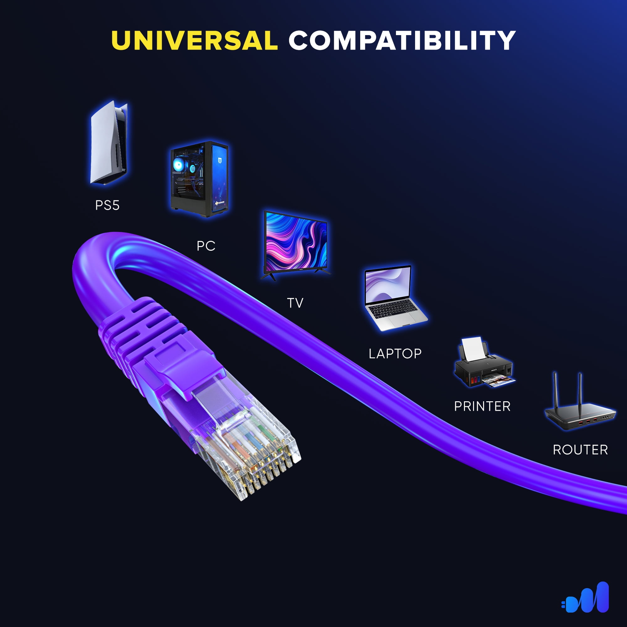 Maximm Cat 6 Ethernet Cable - 6 ft (12-Pack) - High-Speed LAN, Internet, Patch, and Network Cable - UTP, 10Gbps, 550MHz Ethernet Cord - Purple