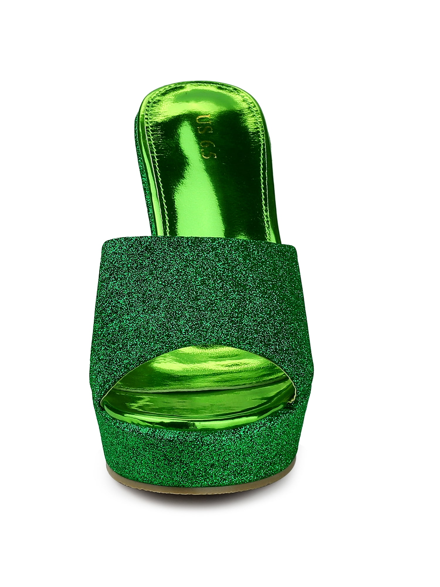 DARING DIVA Women's Glitter Platform Slip-on Wedge Heels Sandals Green 8.5