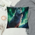 thumbnail image 2 of COMIO  Wolf Animal Green Aurora Borealis Plush Pillow Cases Queen Size Pillow Cover Soft &amp; Warm Zippered Bed Pillowcase,, 2 of 5