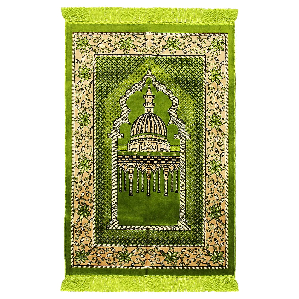 Hijaz Muslim Prayer Rug 4 x 2.6' Green and Tan Color Flower Design with