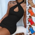 thumbnail image 5 of Women Criss for Cross Halter Sleeveless Sexy Hollow Out Backless Mini Bodycon Dr, 5 of 15