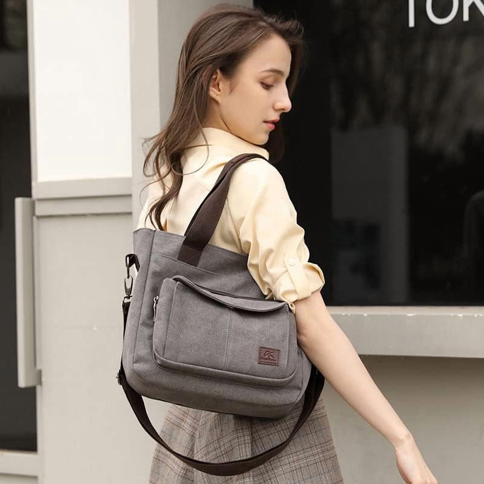 JennyShop Vintage Multi-pocket Handbags, Hot Sale Canvas Tote Purse for Women, Work Shoulder Crossbody Bag