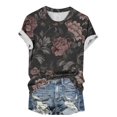thumbnail image 6 of Jamicy Womens Summer Blouses Gift for Women Womens Dressy Tops Women's Fashion Casual Short Sleeve Flower Print Round Neck Pullover Top Blouse, 6 of 6