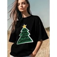 thumbnail image 3 of Camiseta de mujer, camisetas de manga corta, camisetas casuales, camiseta de cuello redondo con árbol de Navidad verde y estrella para mujer, 3 of 8