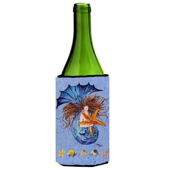 Brown Headed Mermaid On Blue Wine Bottle  Hugger - 24 oz.