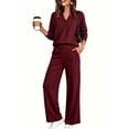thumbnail image 2 of Women'S 2 Piece V Neck Lounge Set Matching Sweatsuits Lounge Sets For Women Airport Travel Outfits Comfy Athleisure Fall Winter Clothes Wide Leg Palazzo Pants, 2 of 8