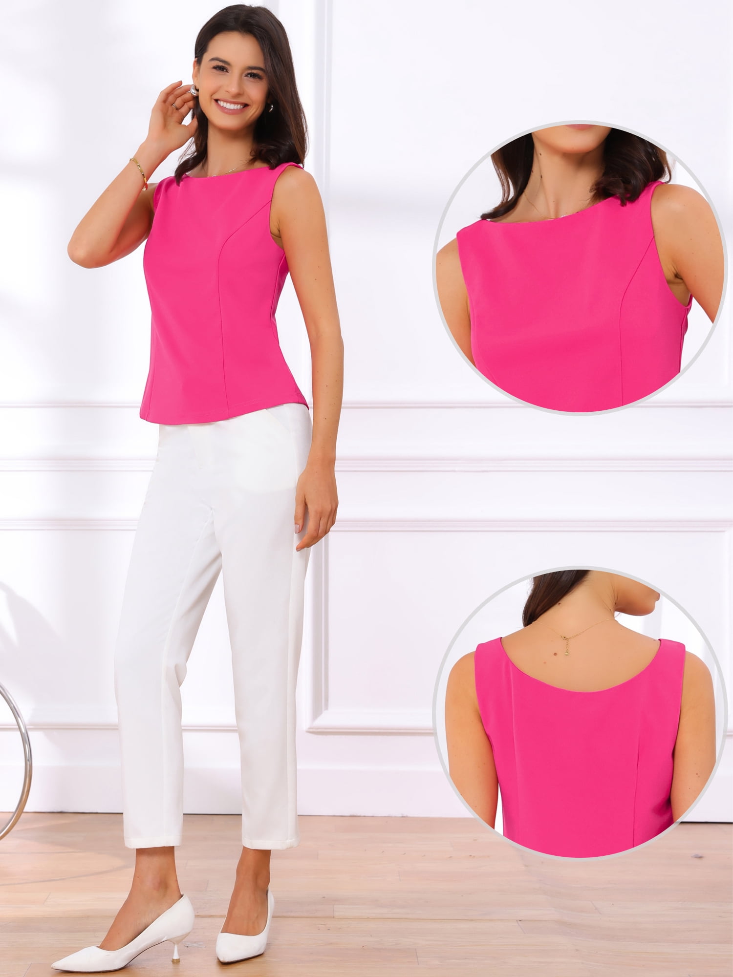 DARING DIVA Women's Sleeveless Business Work Summer Tank Top L Hot Pink