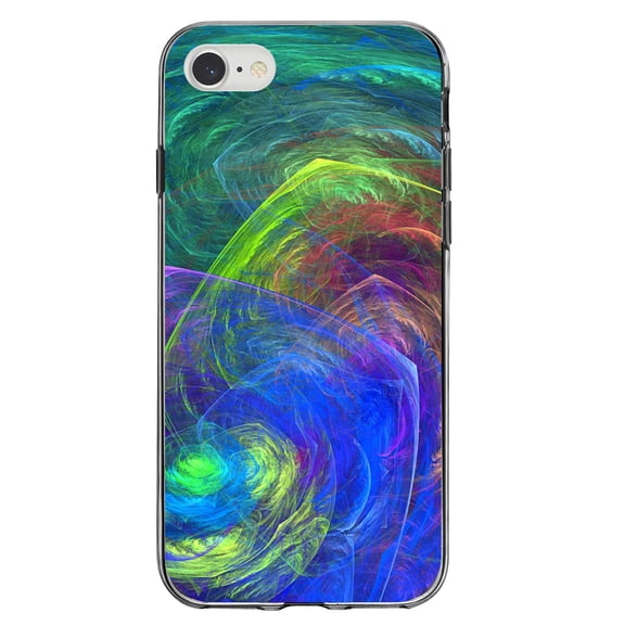 DistinctInk Clear Shockproof Hybrid Case for iPhone 7 8 SE (2020 Model) 4.7" Screen TPU Bumper Acrylic Back Tempered Glass Screen Protector - Abstract Color Light Swirl - Abstract Swirls