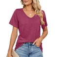 thumbnail image 1 of Bienvenido Camiseta de Mujer Manga Corta Cuello en V Color Puro Casual Señora Jersey Camisa para el Trabajo Diario Compras Vino Rojo L, 1 of 6