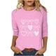 thumbnail image 3 of RKSTN Valentines Gift 3/4 Length Sleeve Womens Tops Oversized Crewneck Valentine Day Loves Heart Graphic Print Short Sleeve T Shirt Womens Casual Plus Size Round Neck Three Quarter Sleeve Tee Shirt, 3 of 6