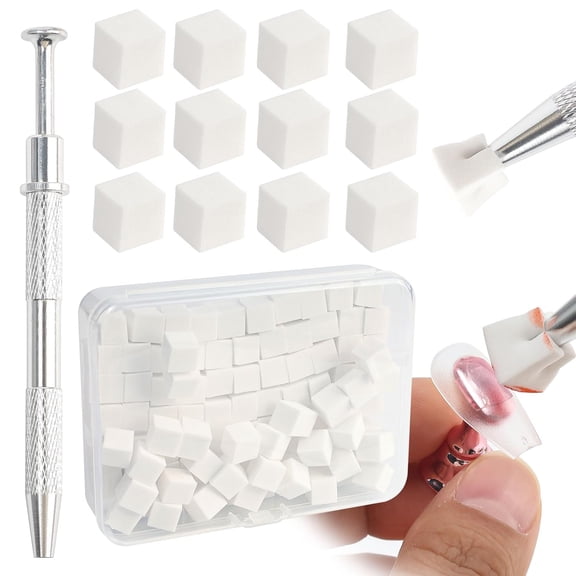 100pcs Soft Nail Sponges,White Nail Art Sponges with 1pcs Grabbing Pen,Nail Sponge for Nails, DIY Nail Design Accessories for Salon & Home Use (White Kits)