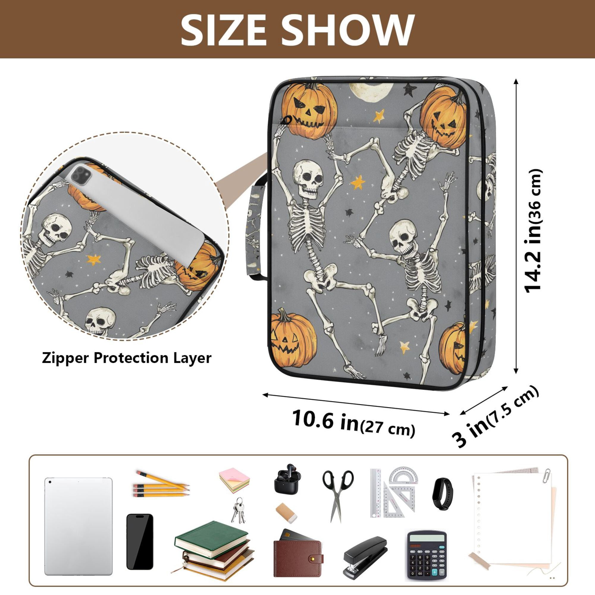 FORMRS Accordion File Folder A4 Size 7-Pocket Expanding Document Organizer Bag with 3 Ring Binder, Gray Halloween Dancing
