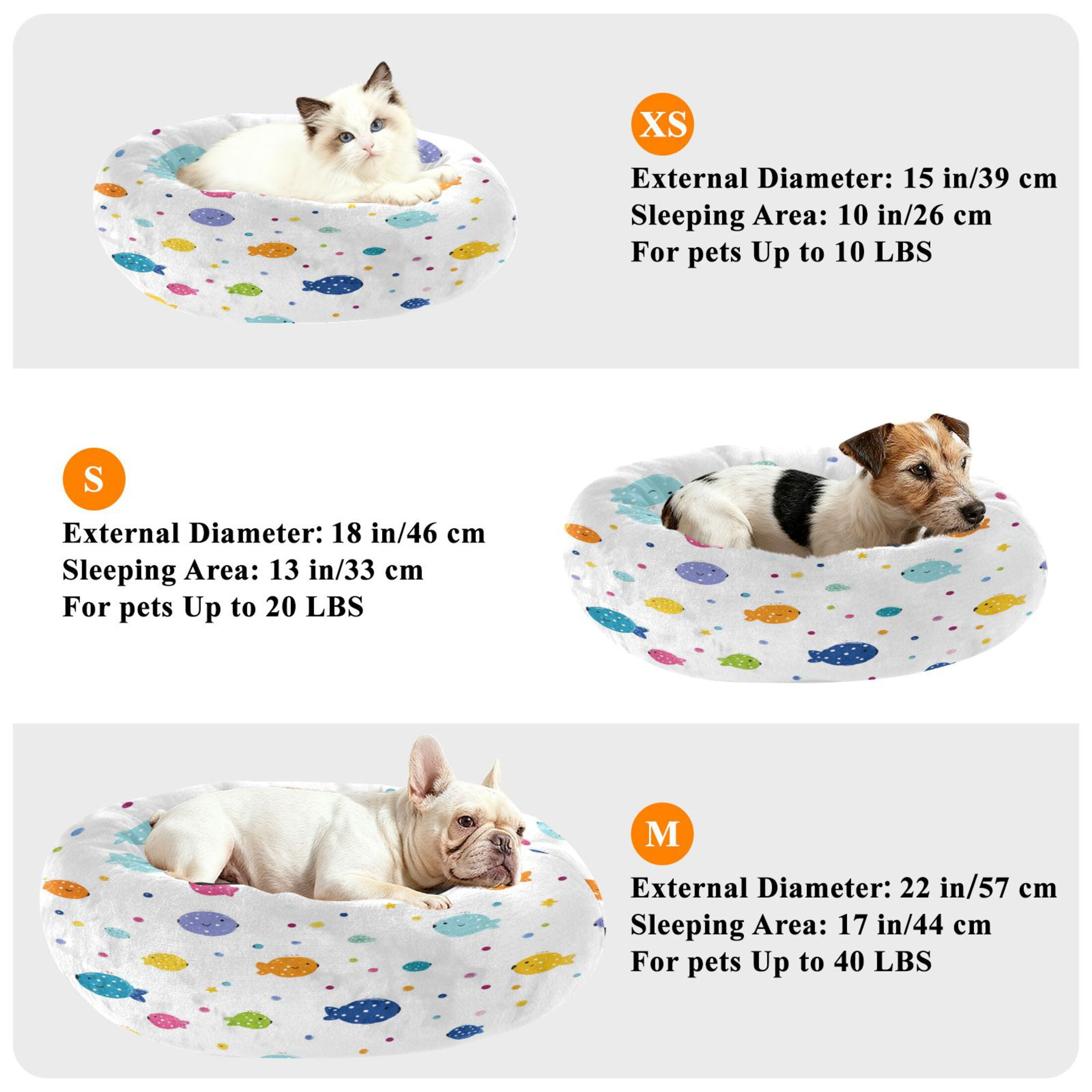 Iauyy Pet Couch Donut Cat Bed for Indoor Cats/Small Dogs Washable & Machine with Non-slip Bottom Calming Cat Furniture, Cute Little Fish (M)