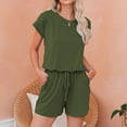 thumbnail image 4 of Baqcunre Jumpsuits for Women Women's Short Sleeved Solid Color Lace Up Drawstring Casual Jumpsuit Shorts Jumpsuits for Women Dressy One Piece Jumpsuits for Women, 4 of 4