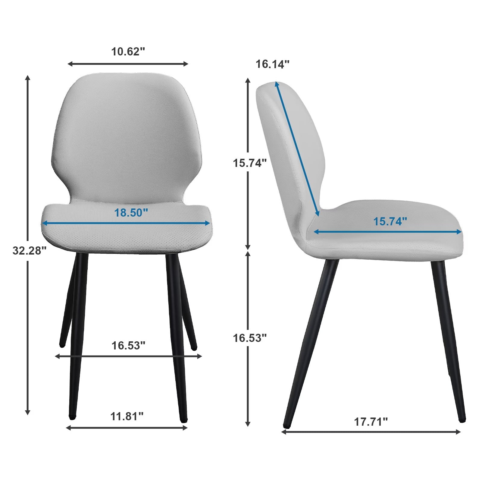 Light Grey Leather Dining Chairs Set of 4, Shell Back Upholstered Kitchen Dining Chairs with Metal Legs for Dining Room, Living Room