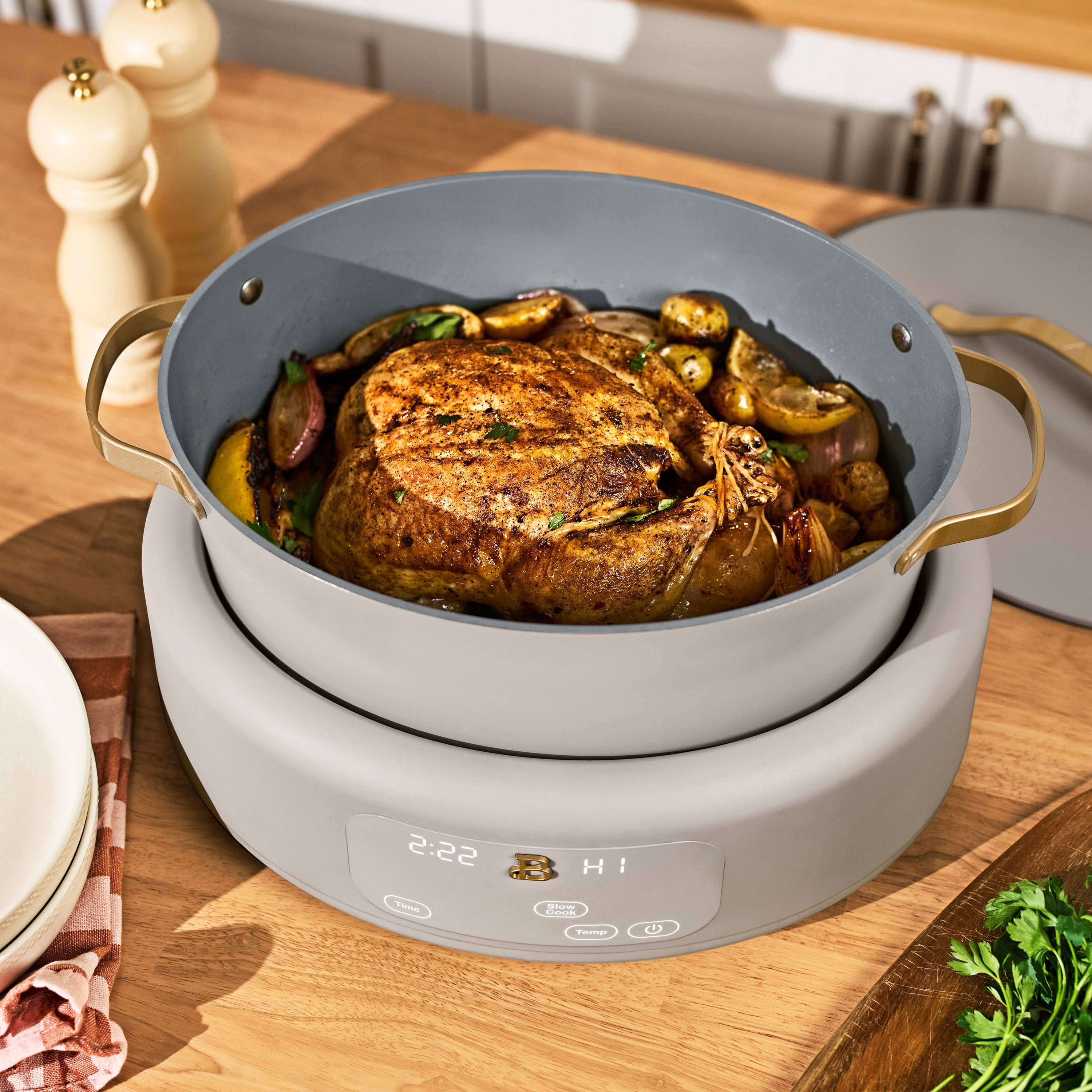Beautiful 10-in-1, 8 Qt Multi-Cooker with Bamboo Steamer Insert and 7 Preset Functions, Porcini Taupe by Drew Barrymore