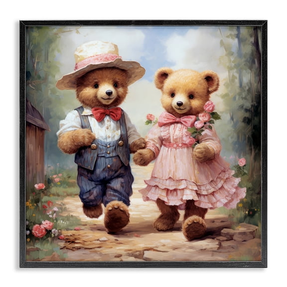 Stupell Industries Traditional Bears Strolling Garden Path Black Framed Giclee Art, 12 x 12, by Ray Powers