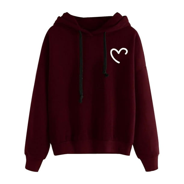 Túnica de moda Casual Gibobby Long Sweater Sudaderas de mujeres impresas Con capucha Vino XL