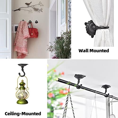 Heavy Duty Ceiling Hooks for Hanging Plants, 3PC Black 3.5x3.9Inch Large Cast Iron Ceiling Hooks, Antique Decorative Ceiling Swag Hooks for Hanging Planter Chandelier Wind Chime Lantern Hanger