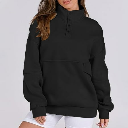 Sweatshirt for Women Long Sleeve Sweatshirt Women Pullover Black Adult Crewneck Sweatshirt Womens Fall Clothing Women Clothing