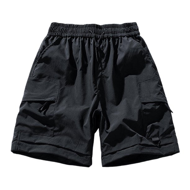 Mens Shorts Cintura Elástica con Bolsillos Color Sólido Casual Cremallera Bolsillo Shorts de Ropa de Trabajo, Poliéster