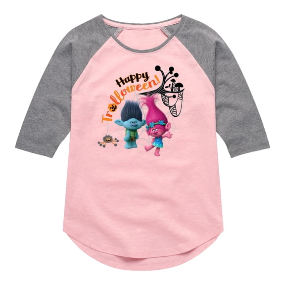 Trolls Movie - Halloween - Poppy & Branch - Happy Trolloween - Toddler And Youth Girls Raglan Graphic T-Shirt