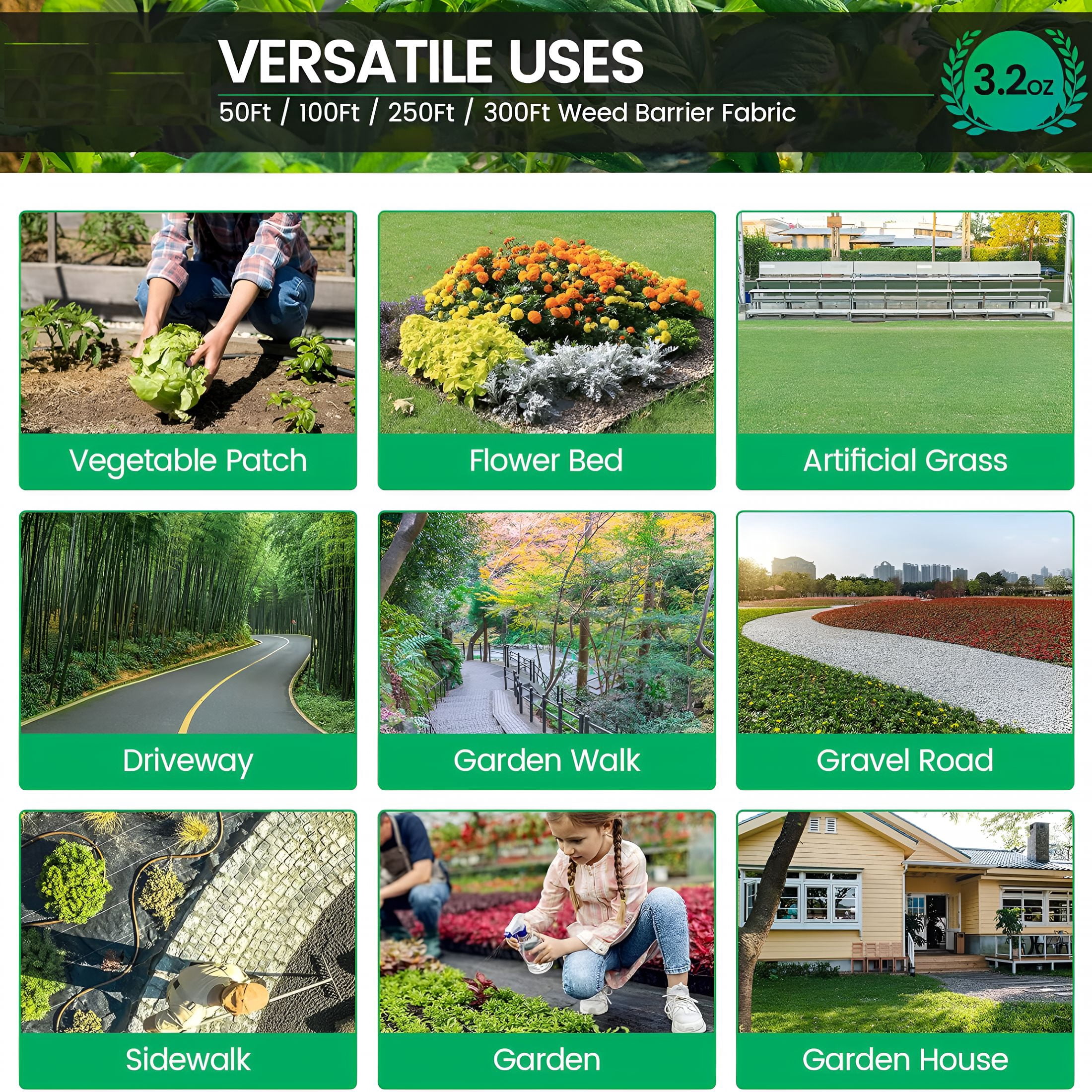 RLESO 4ftx100ft Weed Barrier Landscape Fabric Heavy Duty, 3.2oz Weed Barrier Fabric, Easy Setup Woven Garden Weed Fabric Landscaping Fabric