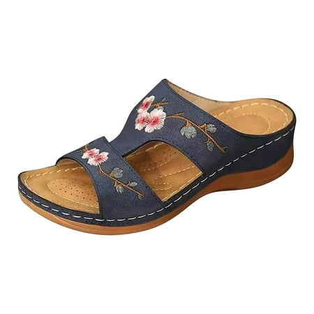 

Penkiiy Sandals Women Dressy Summer Wedge Orthotic Slides Comfortable Orthopedic Walking Flip Flops with Arch Support 37 Blue