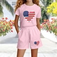 thumbnail image 4 of Hxshgdsn Girls 2 Piece Sets Patriotic Heart Printed Round Neck Short Sleeve Top and Elastic Waist Shorts Casual Set July 4th（Pink/7-8 Years）, 4 of 5