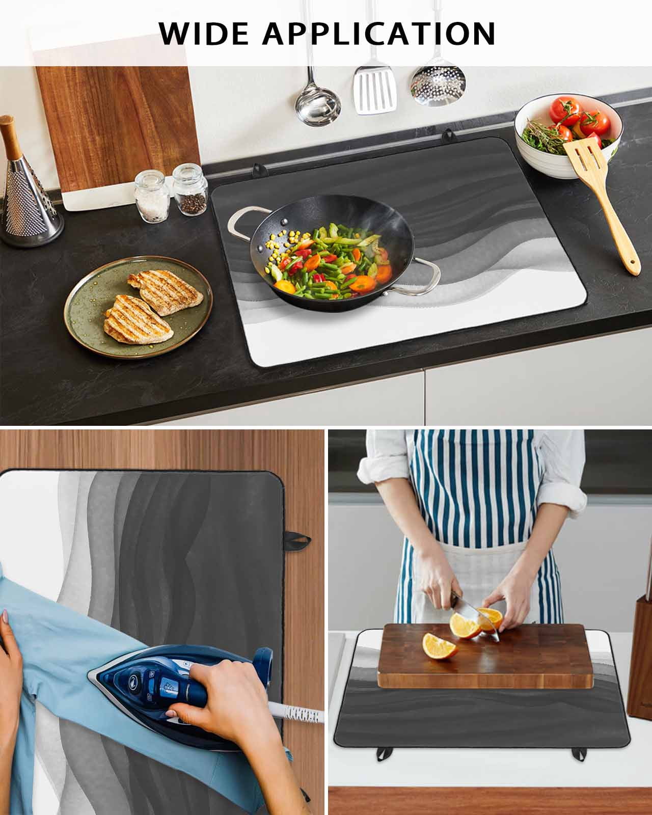 Large Induction Cooktop Protector Mat Ombre Waves Stove Top Covers for Electric Stove, Abstract Art Gradient Black Modern Decorative Stove Burner Cover Mats, Glass Top Stove Cover