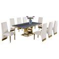 thumbnail image 1 of Gray Marble Dining Set with Gold Stainless Steel and Cream Velvet Chairs, 1 of 5